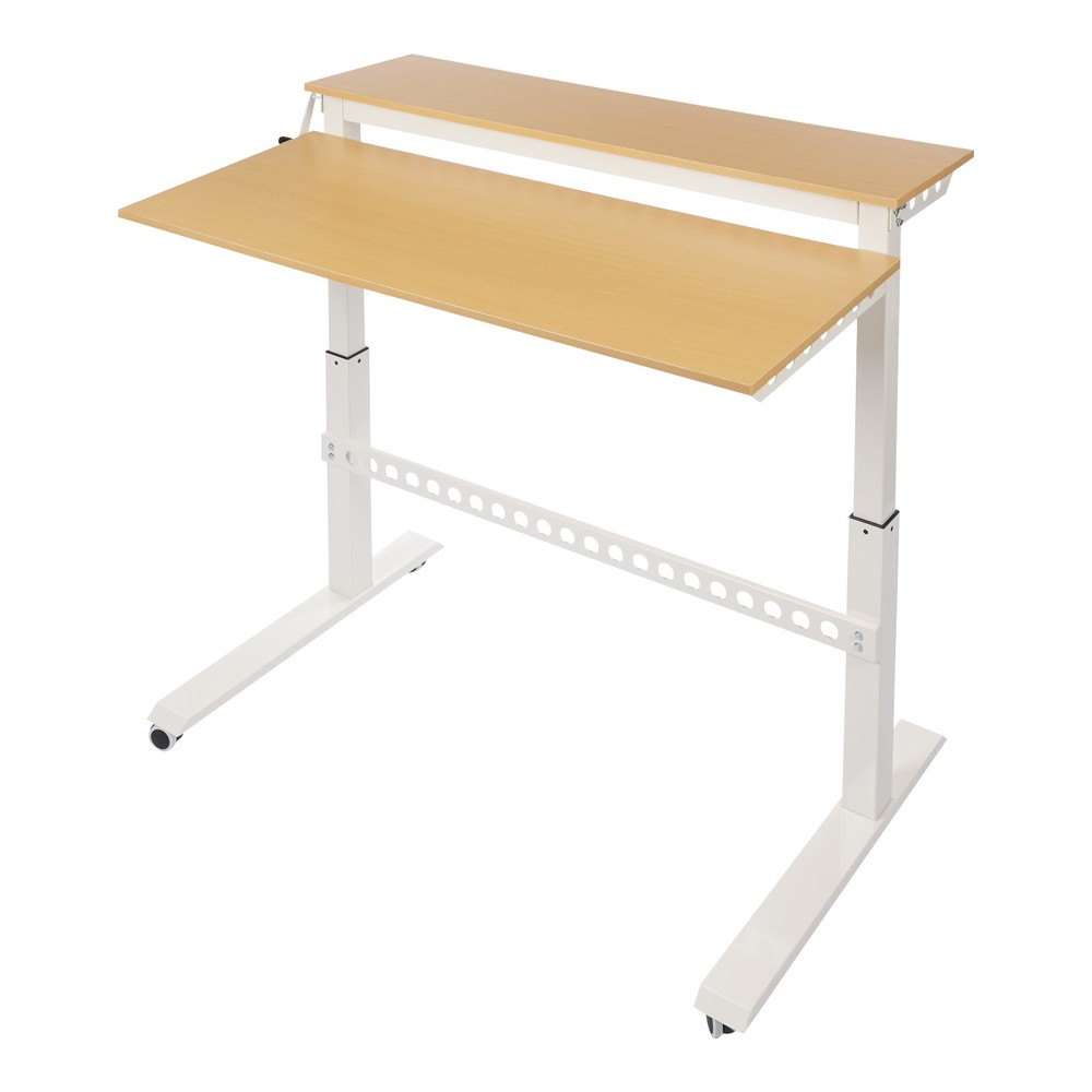 2-tier Standing Desk Adjustable Rolling Compiter Desk With Crank Handle
