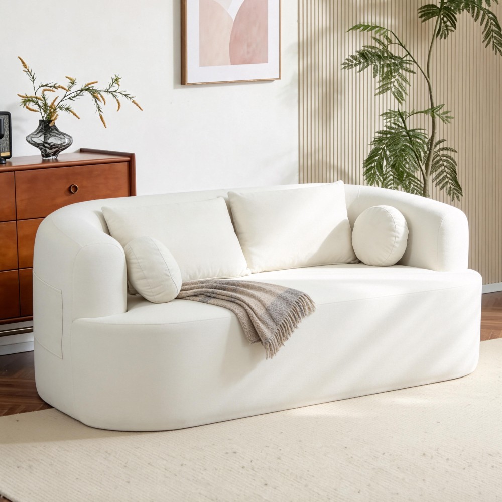 Beige Chenille Loveseat Sofa for Small Spaces, No Tools Assembly