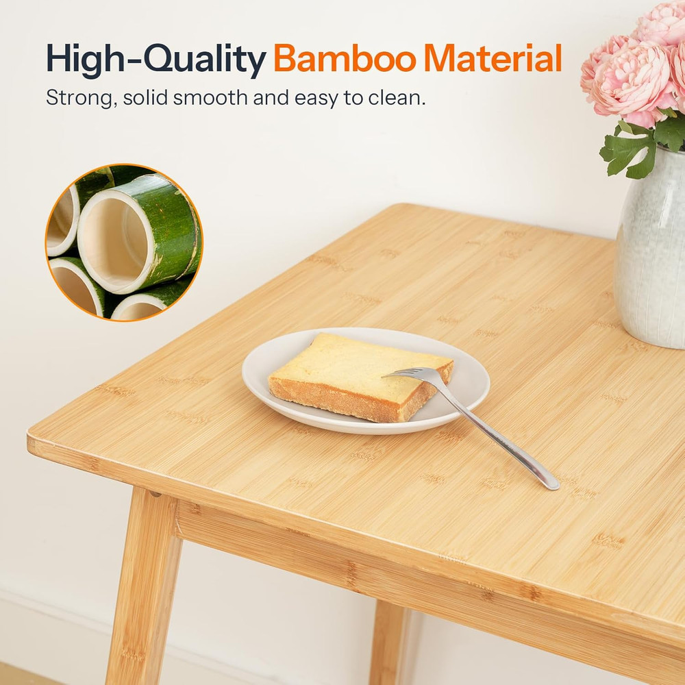 Bamboo Dining Table, Square Dining Table for 2, 27.6" Kitchen Table for Small Sp