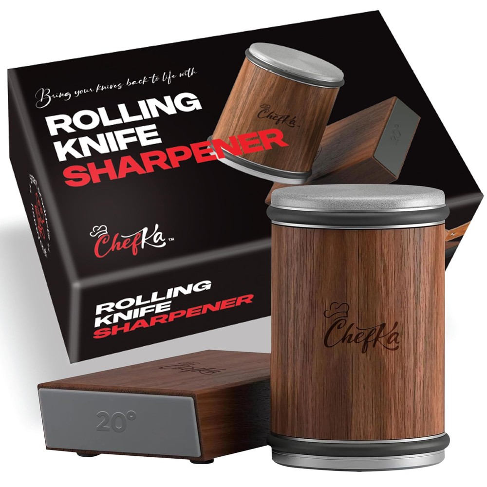 Rolling Knife Sharpener Kit w/Magnetic Angle Guide (15° & 20°) – Diamond Knif...