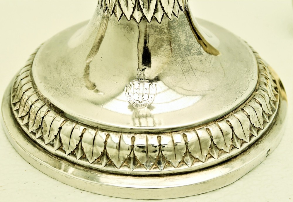 Set 2 Marked Genoa Italy Solid Silver Neo-Classical Candle Sticks c 1790 crest