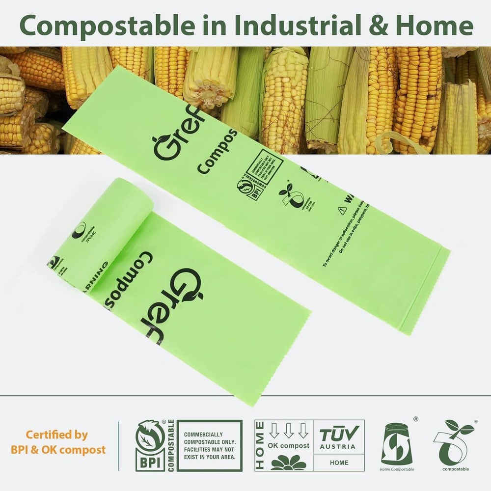GreFusion Compostable Bags for Kitchen Compost Bin, 1.2 Gallon, 125 Count