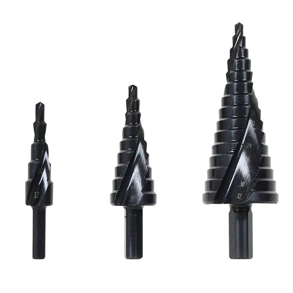 3Pcs 6/8/10mm Shank HSS Step Drill Bit Set Large Cone Titanium Bit Set