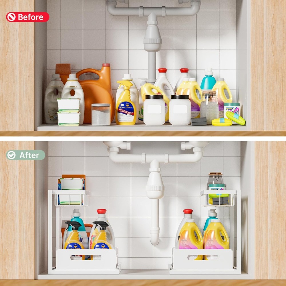 Under Kitchen Sink Organizer 2 Tier Pull Out Bathroom Sink Organizers & Storage