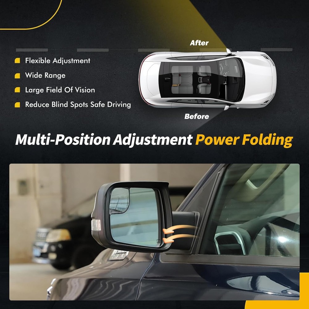 For Ram 1500 2019-2024 Mirror Heated Power Folding Driver Left Side 68462769AB