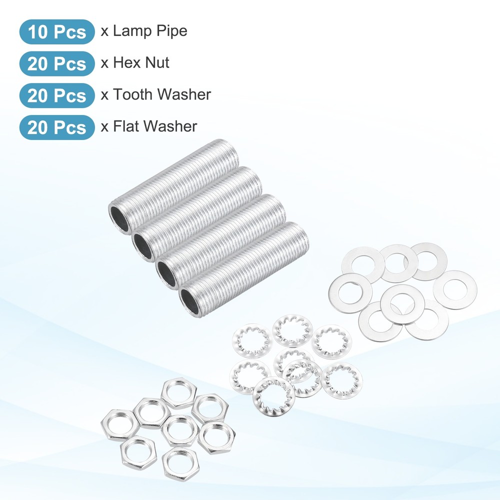 70Pcs 0.6" Lamp Pipe Kit with Nuts Washers 1/8IP Thread Fasteners Assortment