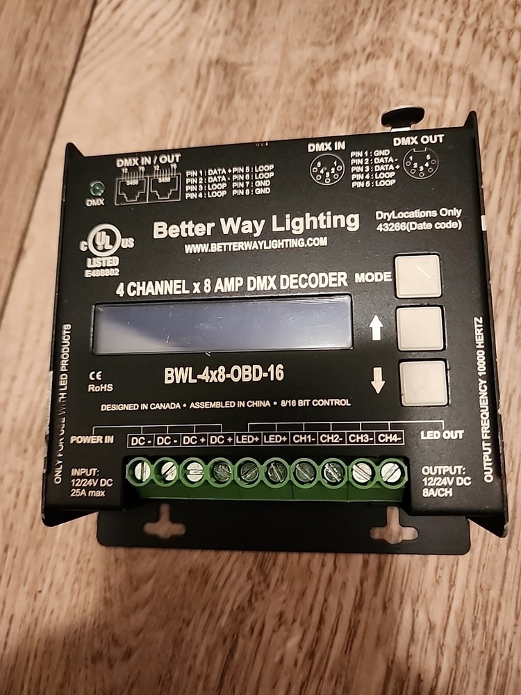 Better Way Lighting 4-Channel DMX Decoder BWL-4x8-DIP-16 8A/CH LED Dimmer