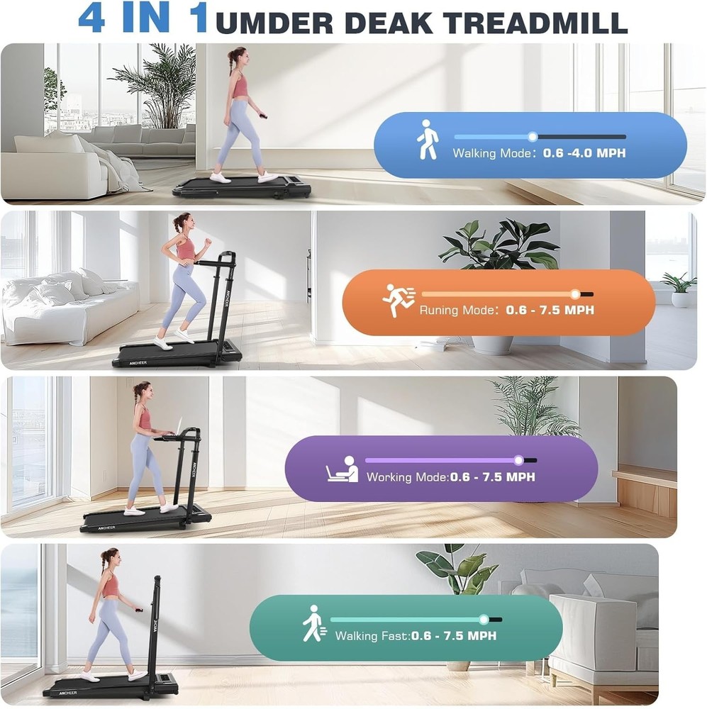 Removable Desk Workstation Foldable Treadmill for Home with Handle for Office