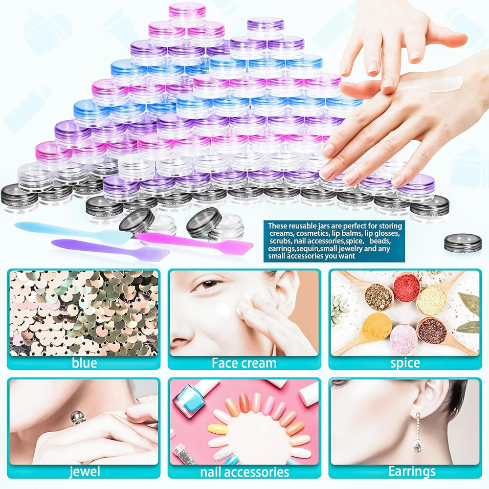 100 Pcs 3G Empty Plastic Containers with Lids,Tiny Makeup Sample Containers S...