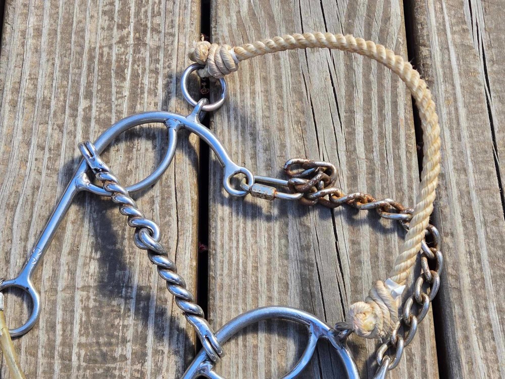 CC MAKER MARKED Size 5" Twisted Gag Rope Nose Western Combination Bit Hack Combo
