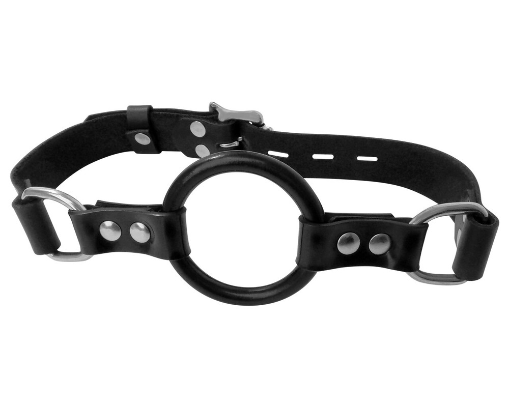 Deluxe Leather Lockable Ring Gag, Ball Gag, Open With Adjustable Leather Strap