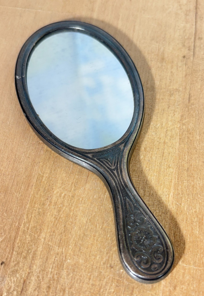 Denmark Silverplate Petite Hand Mirror, Numbered 1298, 4.25"l