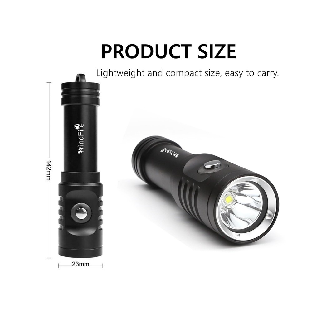 WINDFIRE 5000 Lumen Scuba Diving Flashlight Dive Torch Snorkeling Light Recha...