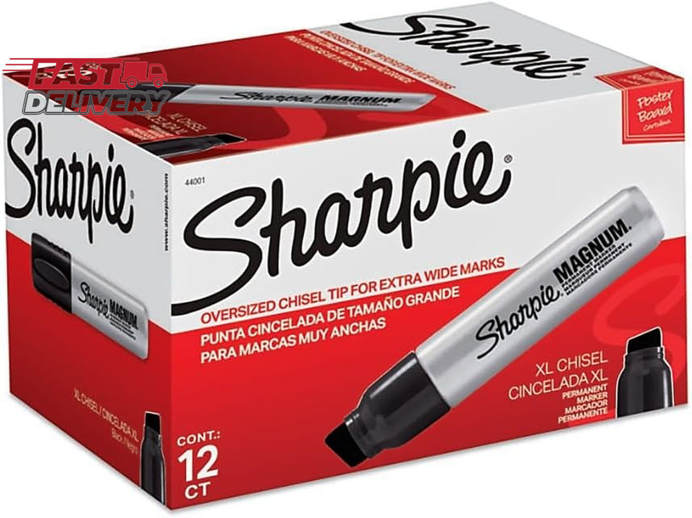 Sharpie Magnum Permanent Markers, Oversized Chisel Tip, Black, 12 Count - Office