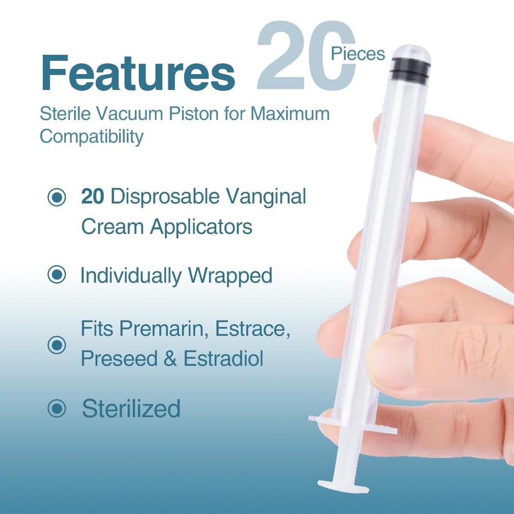 20 Pack Disposable Plastic Vaginal Cream Applicators, Individually Wrapped