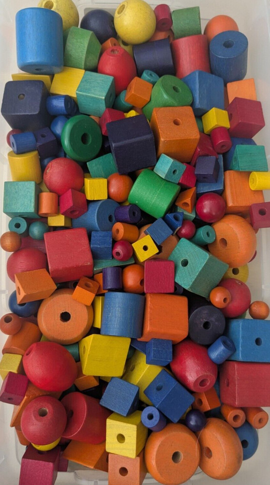 VTG Assorted Wood Beads 200+ assorted sizes and colors