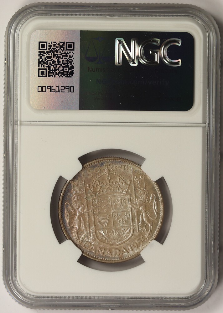 1954 Canada Silver Half Dollar 50C MS 64 NGC Toned