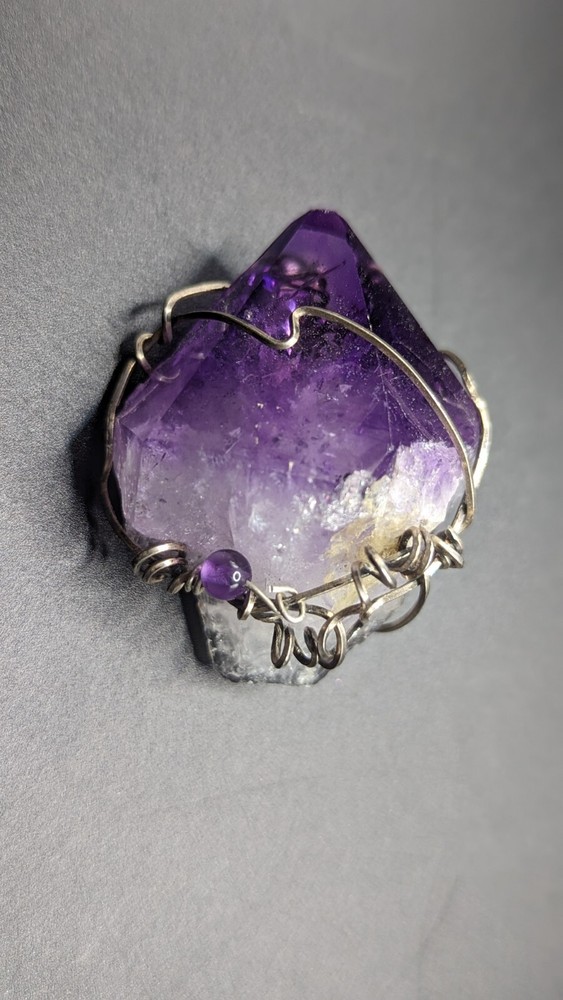 Natural/Raw Wire Wrapped Amethyst Crystal Pin