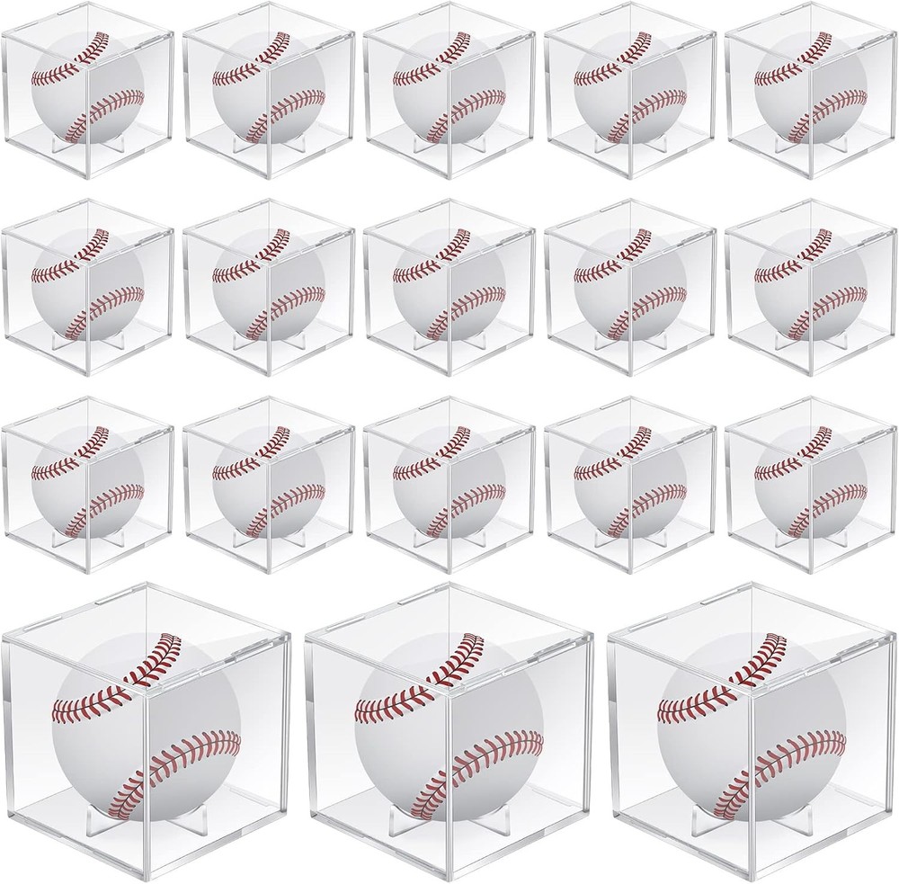 18 Pcs Baseball Display Case, Clear UV Protected Ball Holder Square