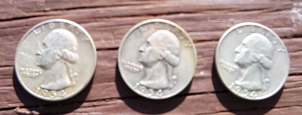 Three 1954  Washington Quarters 90% Silver Ungraded