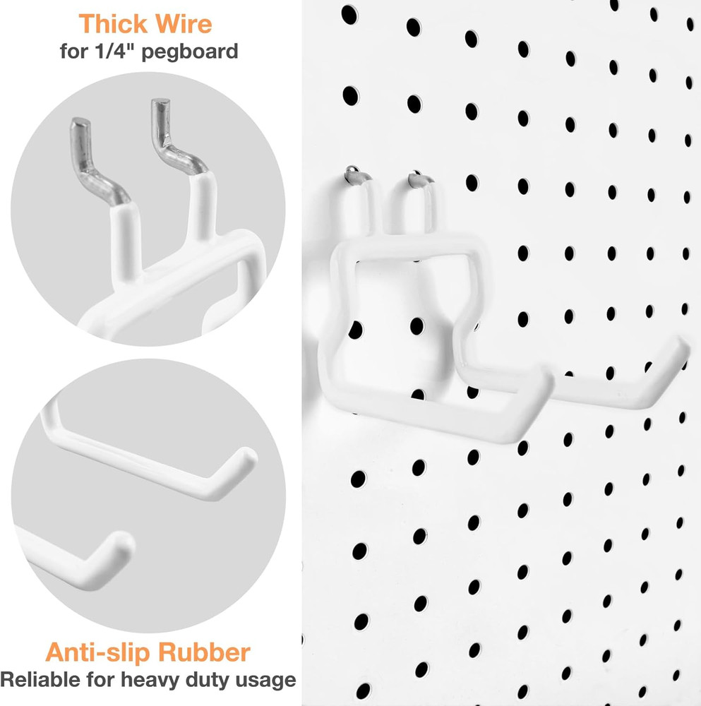24-Pack Pegboard Hooks, 2" 4" Peg Board Tool Utility Hangers Fit 1/4" Pegboards,