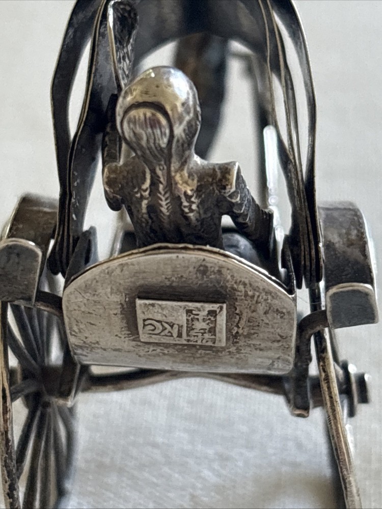 Victorian Chinese Export Solid Silver Figural Rickshaw Miniature 39.89g Marked