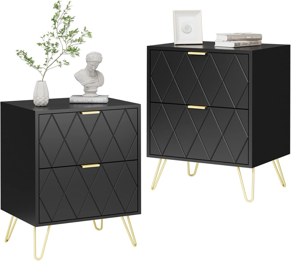 White Nightstand Set of 2, End Side Table Double, Bedside Table with 2 Drawer