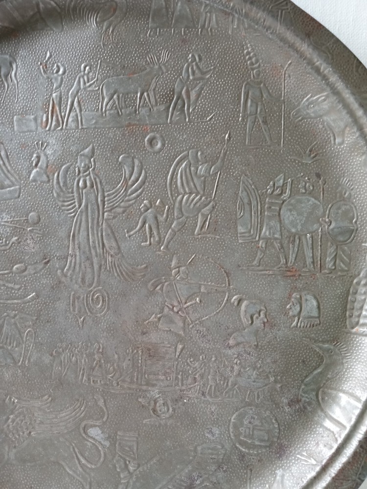Antique tin serving Tray with Unique Impressions