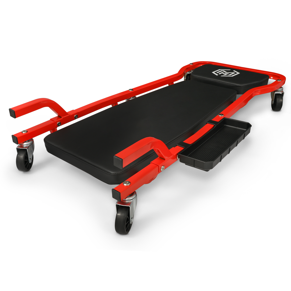 [ADJUSTABLE HEADREST+HANDLE]Rolling Padded Low Profile Creeper Garage Car Repair