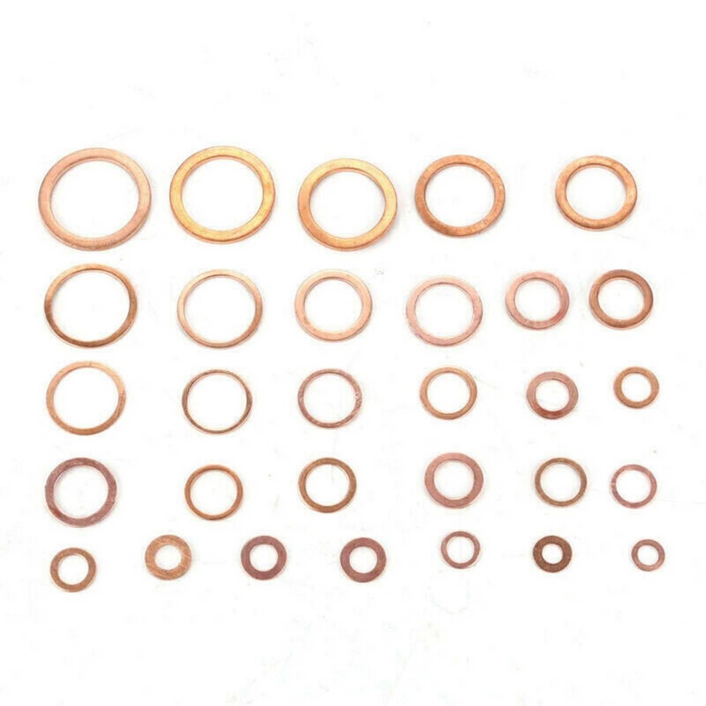 400Pcs Kit 9 Sizes Assorted Solid Copper Crush Washers Seal Flat Ring & Case