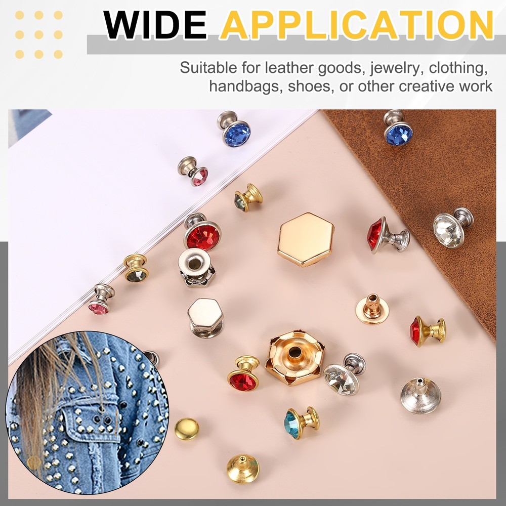 100pcs Crystal Rivets 6mm Rhinestone Stud with Tool, Silver Light Blue