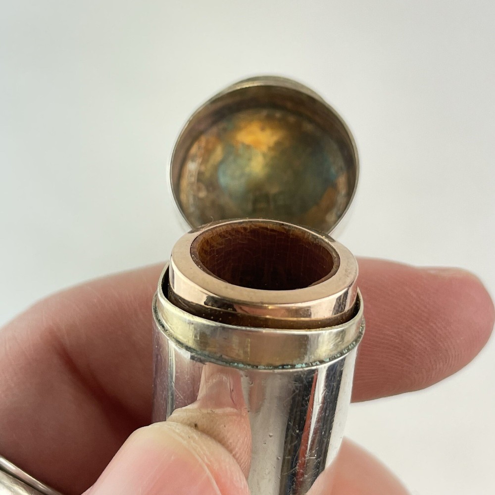 Antique Solid Silver Cheroot Case Holder Henry Perkins 1902 9ct Mounted Holder