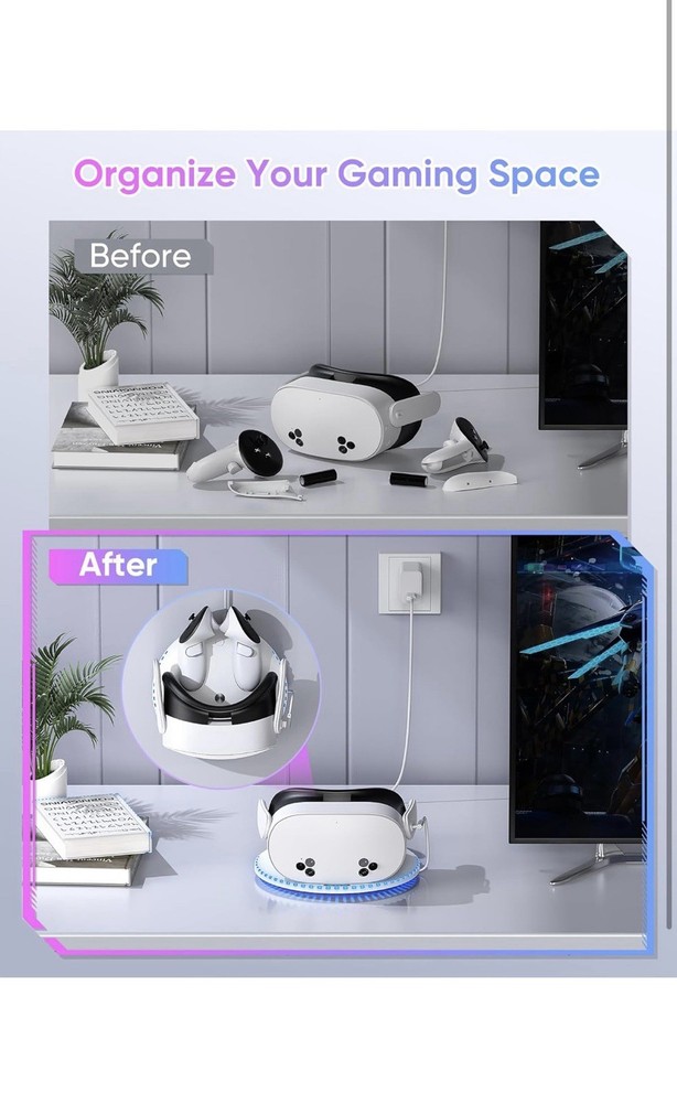 Charging Dock for Meta Quest 2 VR Headset & Controllers, Magnetic, USB-C, RGB