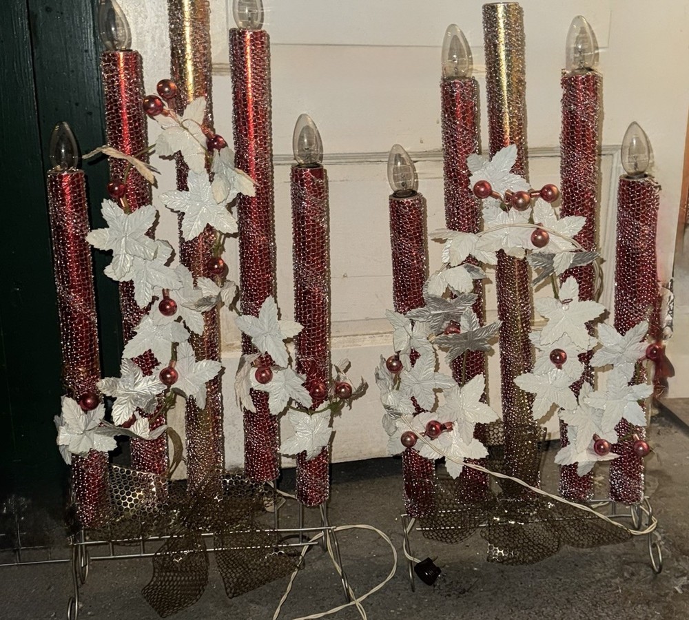 RARE! HUGE PAIR MIROSTAR RED 30” MESH CANDELABRA ORIGINAL BOXES
