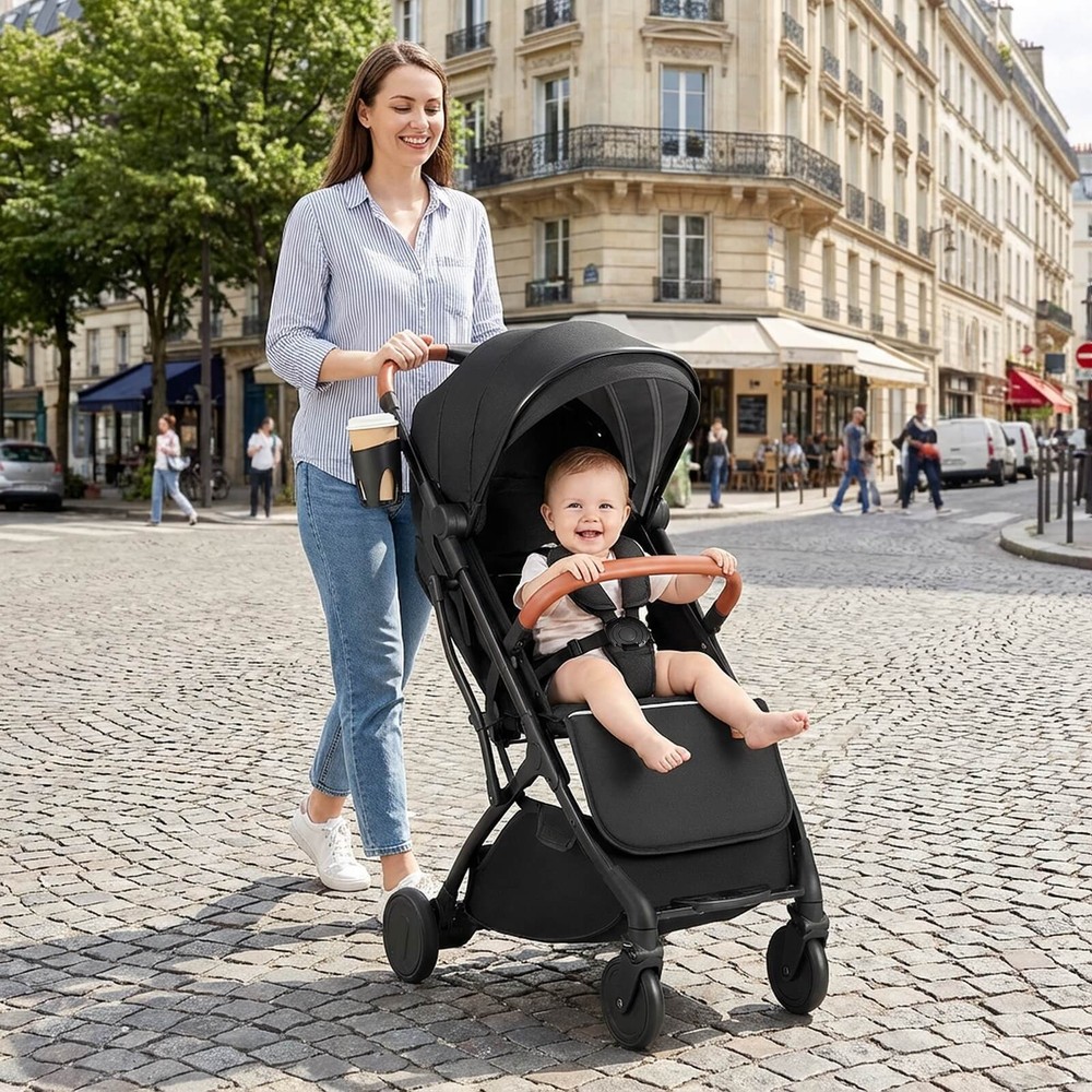 Lightweight Baby Stroller w/One-Hand Folding, Extendable Canopy, Storage Baske