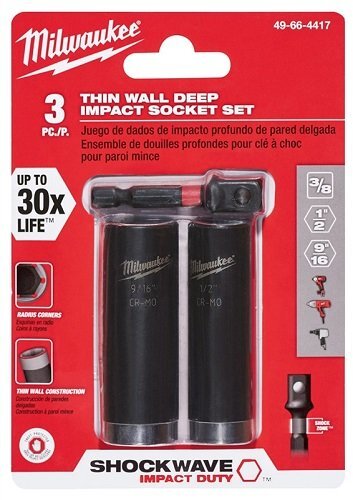 Milwaukee 49-66-4417 3pc Thin Wall Deep Impact Socket Set w/ Hex Socket Adaptor