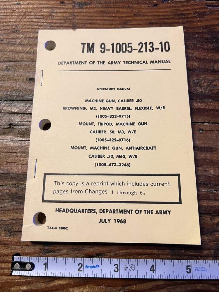1968 Army Manual Browning M2
