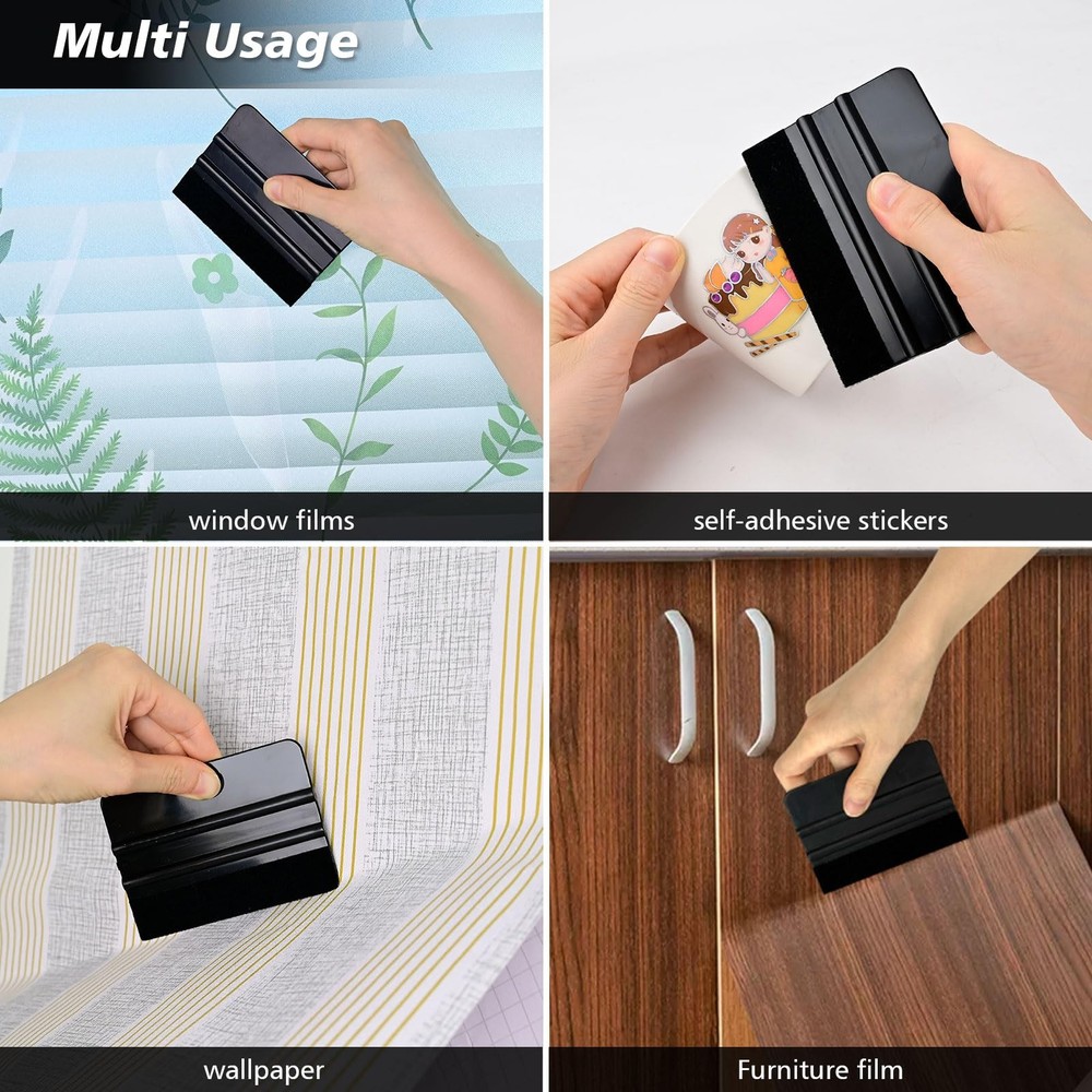100 PCS Felt Squeegee for Vinyl - Flexible Plastic Black