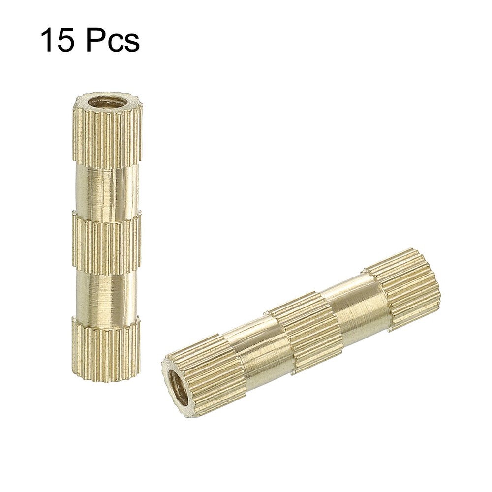 Knurled Insert Nuts, 15Pcs M3 x 20mm(L) x 5mm(OD) Thread Printing Brass Nuts