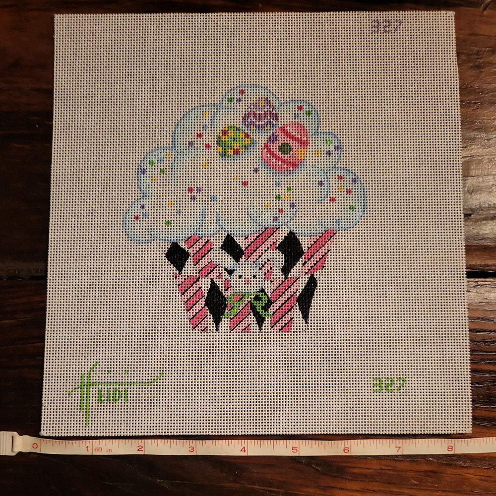 Sweet Bunny Easter Cupcake Needlepoint Canvas