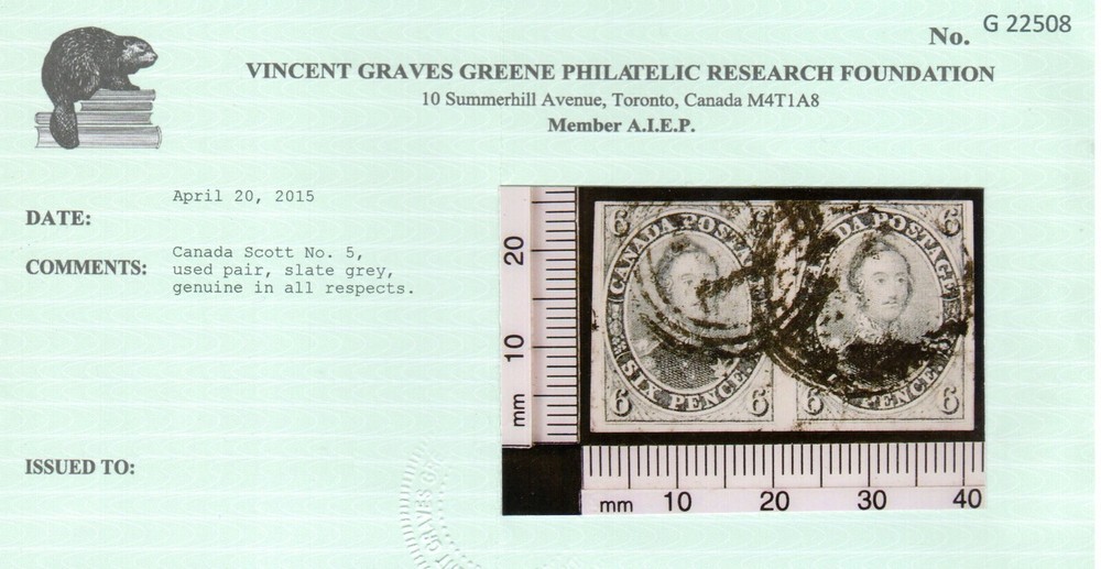 Canada #5 Very Fine Used Rare Horizontal Pair **With Certificate**
