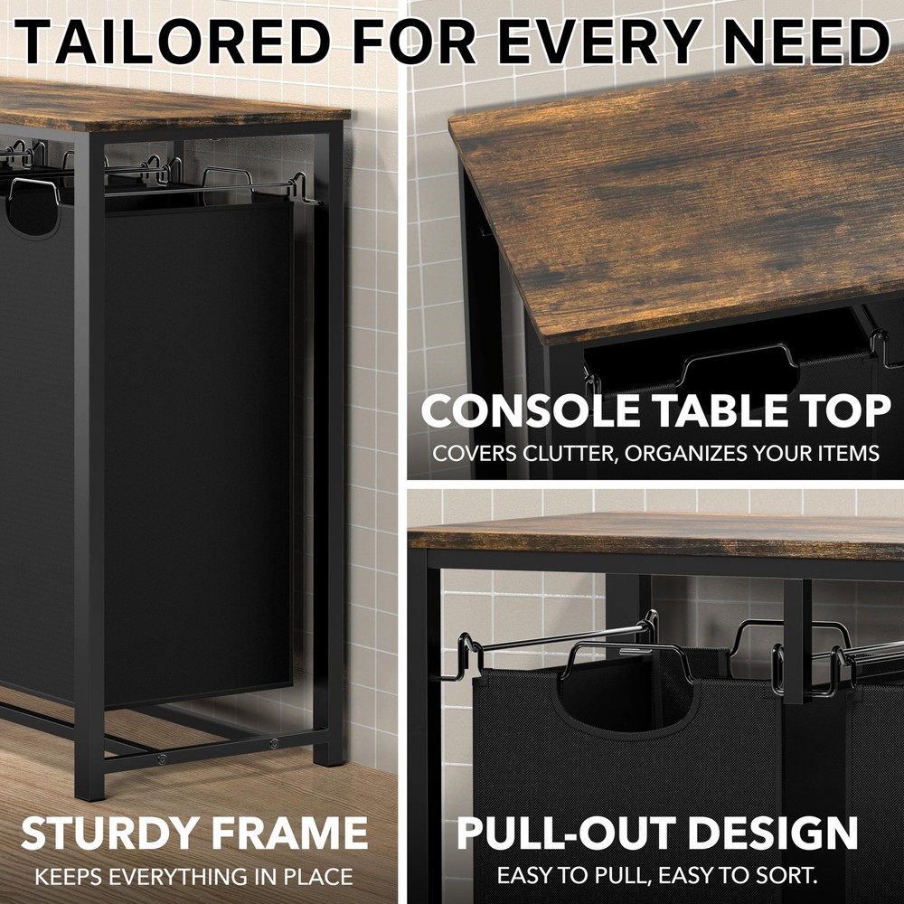 Organize Laundry Fast - 3 Section Sorter with Pull Out Hampers