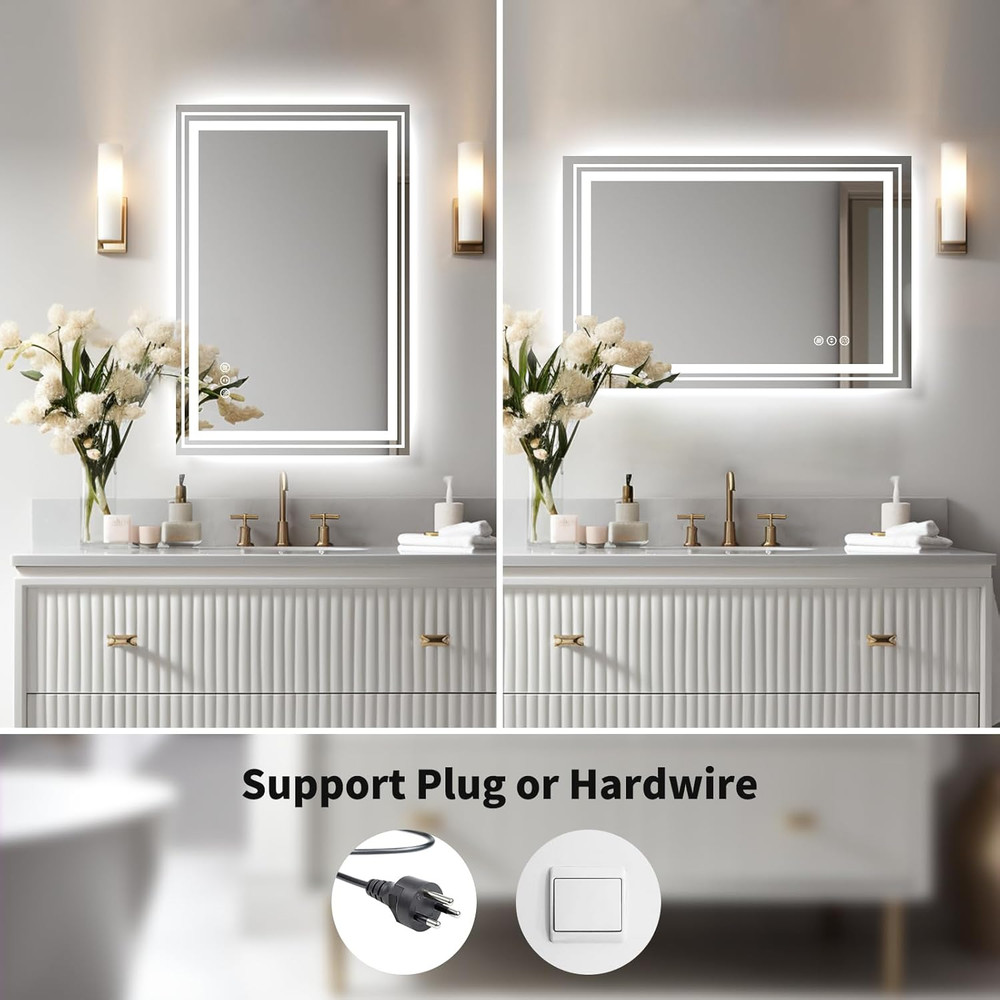 LED Bathroom Mirror with Backlit and Front Light,24"X32",Stepless Dimmable LED M