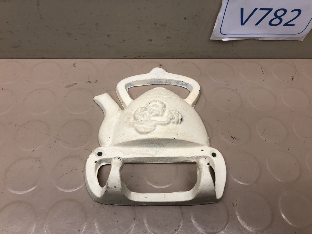 Vintage White Cast Iron Teapot Wall Hooks