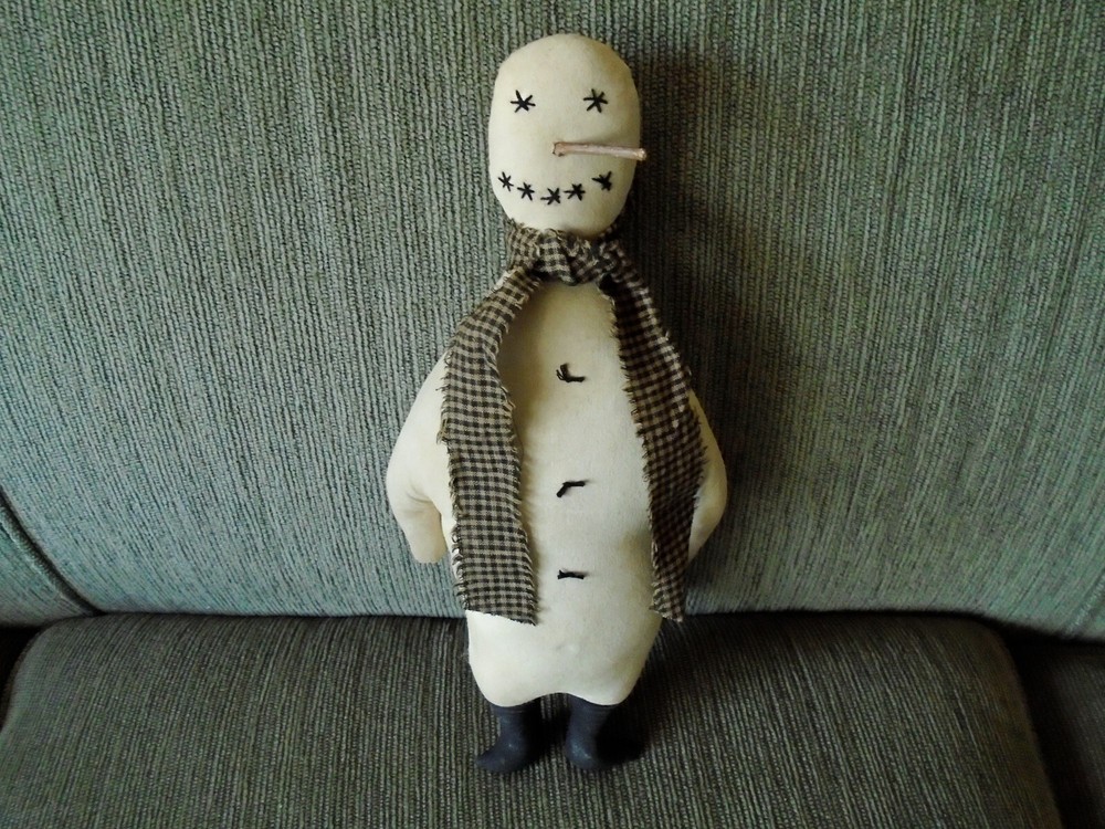 Primitive Rustic Fabric MR. SNOWMAN DOLL - HANDMADE! TOO CUTE!