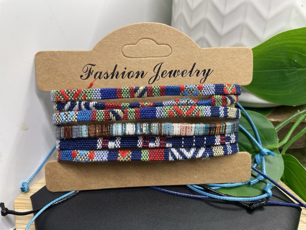 6 PC Tapestry Bracelet  Stackable Adjustable Tie Free Ship B5234
