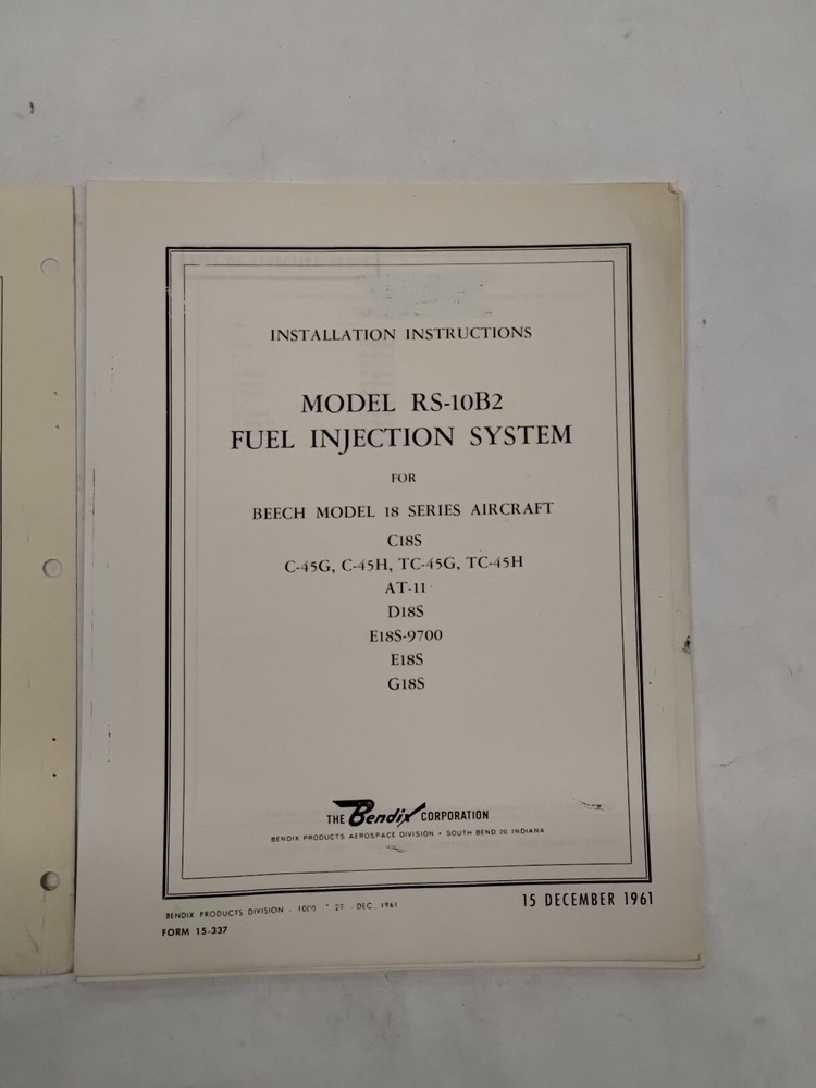 Bendix Model RS-10B2 Fuel Injection System Installation Instructions-Original