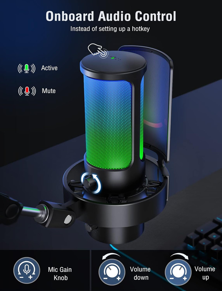 FIFINE Gaming USB Microphone, PC Computer Mic with 4 Polar Patterns for Podcast