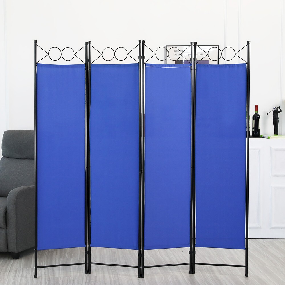 FDW 5.6FT 4 Panel Room Divider, Steel Frame Screen Folding Privacy Divider, Blue