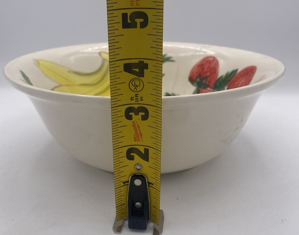 Vtg Pottery Fruit Colander Strainer Hand Painted Ceramic